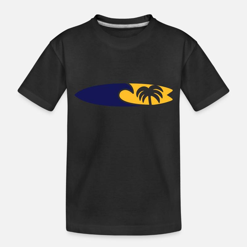 Surfboard Wave Palm Tree - Kids' Premium Organic T-Shirt - black