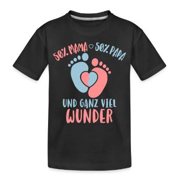 50% Mama 50% Papa Ganz viel Wunder Baby Kind - Kinder Premium Bio T-Shirt - Schwarz - Vorne