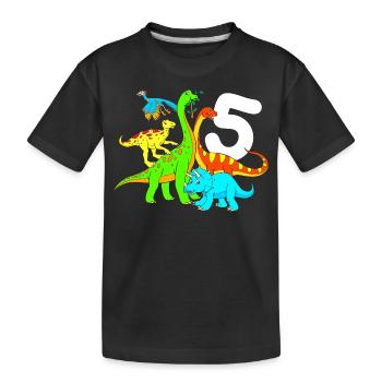 Dinos Geburtstag 5 Jahre Bunte Dinosaurier - Kinder Premium Bio T-Shirt - Schwarz - Vorne