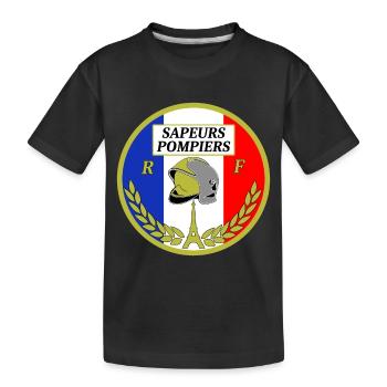 Feuerwehrmann von Frankreich blau weiß rot Wappen - Kinder Premium Bio T-Shirt - Schwarz - Vorne