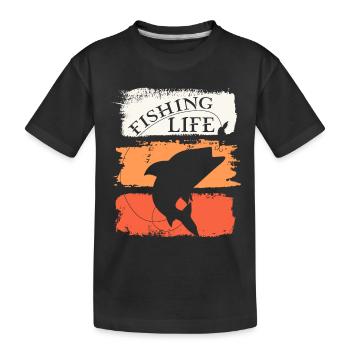 Angeln Angler Fisch Fishing Life Hobby - Kinder Premium Bio T-Shirt - Schwarz - Vorne