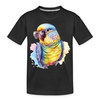 Colorful cool budgerigar with sunglasses - Kids' Premium Organic T-Shirt - black - Front