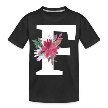 Buchstabe f blumig - Kinder Premium Bio T-Shirt - Schwarz - Vorne