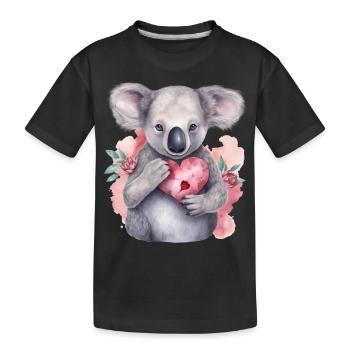 Niedlicher & süßer Koala mit Herz und Blumen Liebe - Kinder Premium Bio T-Shirt - Schwarz - Vorne