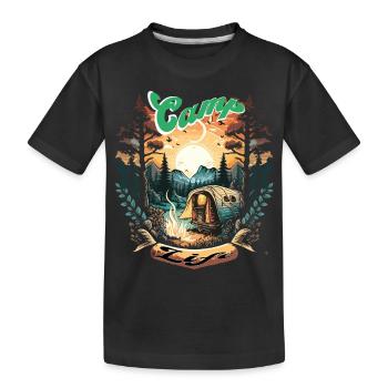 Camp Camping Zelten Outdoor Wandern Urlaub - Kinder Premium Bio T-Shirt - Schwarz - Vorne