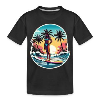 Surfing Beach Palm Tree Sunshine Holidays - Kids' Premium Organic T-Shirt - black - Front