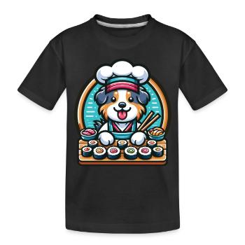 Australian Shepherd Koch Sushi im Kawaii-Stil - Kinder Premium Bio T-Shirt - Schwarz - Vorne