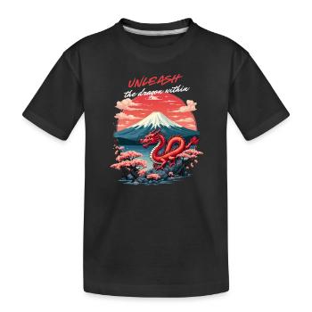 Japanischer Drache am Mount Fuji mit Kirschblüten - Kinder Premium Bio T-Shirt - Schwarz - Vorne