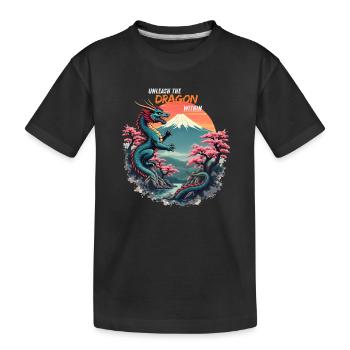 Japanischer Drache am Mount Fuji mit Kirschblüten - Kinder Premium Bio T-Shirt - Schwarz - Vorne
