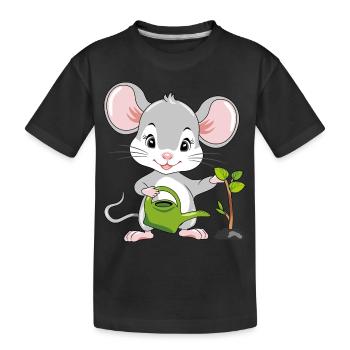 Une mignonne petite souris arrose la plante - T-shirt bio Premium Enfant - noir - Devant