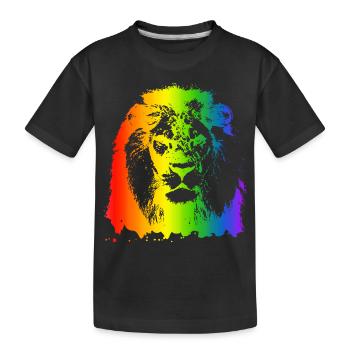 Löwe Regenbogen Tier Gesicht bunt katzenartig - Kinder Premium Bio T-Shirt - Schwarz - Vorne