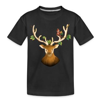 Deer or forest reindeer with bird and ivy - Kids' Premium Organic T-Shirt - black - Front