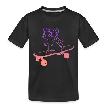 Skateboard Katze Skaten Skateboarder - Kinder Premium Bio T-Shirt - Schwarz - Vorne