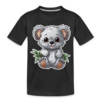 Cute koala with eucalyptus leaves - Kids' Premium Organic T-Shirt - black - Front
