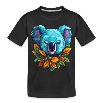 Cute Koala with Leaves Animal Australia Koala Bear - Kids' Premium Organic T-Shirt - black - Front