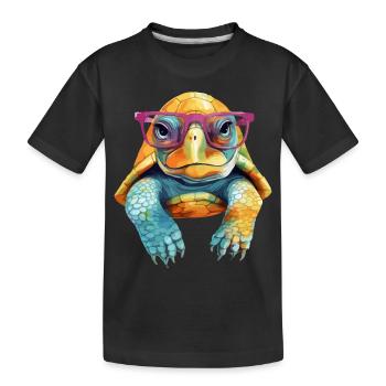 Mino the spectacled turtle - Kids' Premium Organic T-Shirt - black - Front