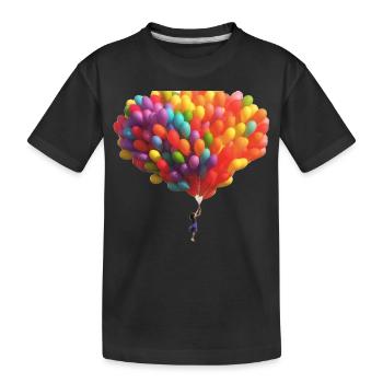 A child with rising colorful balloons - Kids' Premium Organic T-Shirt - black - Front