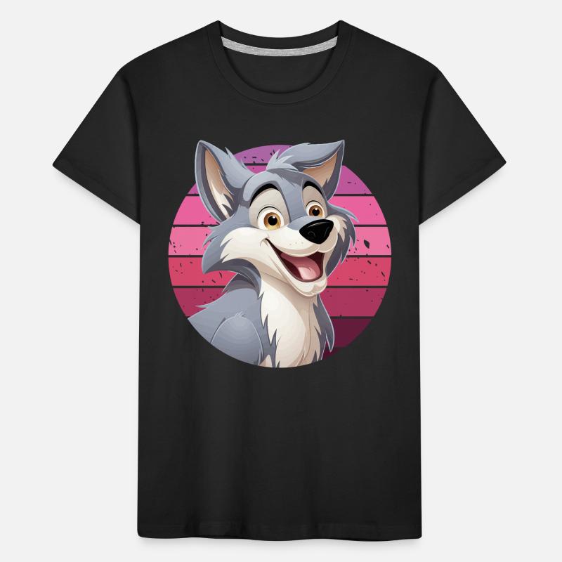 Wolf Laughs Cartoon Comic Wolf Head Wolves Cute Kids' Premium Organic T-Shirt