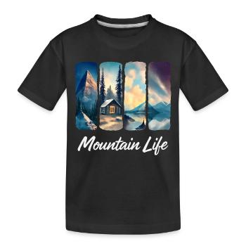 Berglandschaft mit See und Waldhütte - Kinder Premium Bio T-Shirt - Schwarz - Vorne