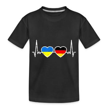 Germany Ukraine Flag Heartbeat Love - Kids' Premium Organic T-Shirt - black - Front