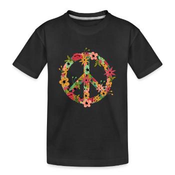 Peace Hippie Flower Power - Kinder Premium Bio T-Shirt - Schwarz - Vorne
