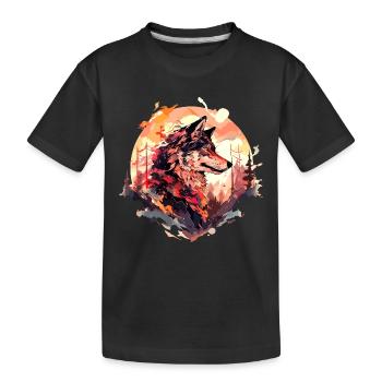 Wolf Wolfskopf Natur Wildnis Wald Bäume Kunst - Kinder Premium Bio T-Shirt - Schwarz - Vorne