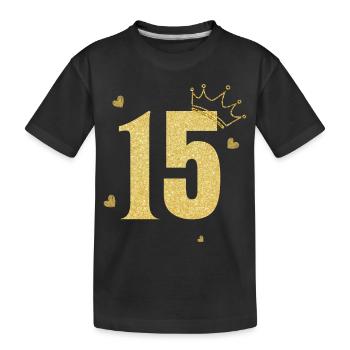 Goldene Krone zum 15-jährigen Jubiläum - Kinder Premium Bio T-Shirt - Schwarz - Vorne