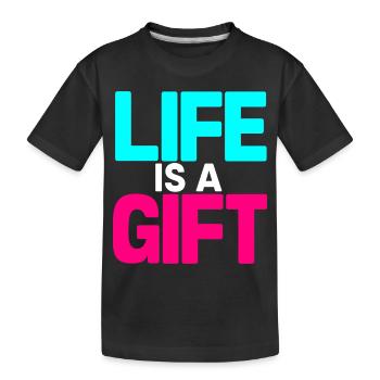 Life is a Gift Cyan and Magenta - Kids' Premium Organic T-Shirt - black - Front