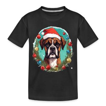A dog of the Boxer breed in the Christmas atmosphere - Kids' Premium Organic T-Shirt - black - Front