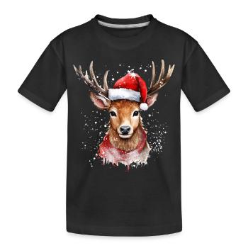 Hirsch mit Weihnachtsmütze Ideal zu Weihnachten - Kinder Premium Bio T-Shirt - Schwarz - Vorne