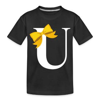 Buchstabe u gelbe Schleife - Kinder Premium Bio T-Shirt - Schwarz - Vorne