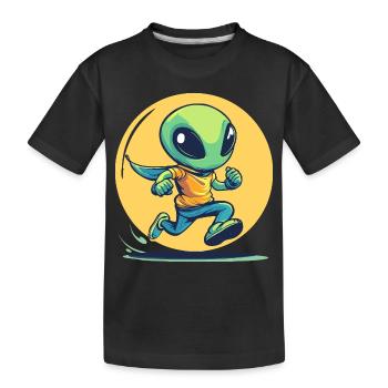 Running alien in comic book style - Kids' Premium Organic T-Shirt - black - Front
