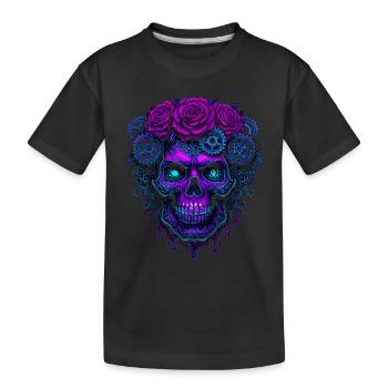 Neon Cybernetic Skull with Pink Gears - Kids' Premium Organic T-Shirt - black - Front