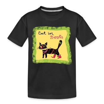Cat in Boots - Kids' Premium Organic T-Shirt - black - Front
