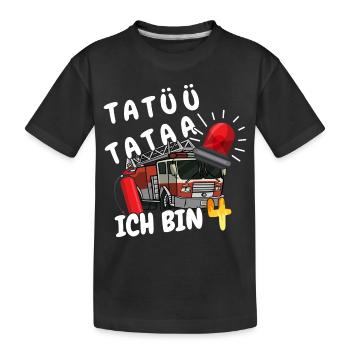 tatü tata ich bin 4 Jahre Feuerwehr - Kinder Premium Bio T-Shirt - Schwarz - Vorne