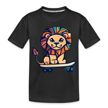 Cubist lion on skateboard - Kids' Premium Organic T-Shirt - black - Front