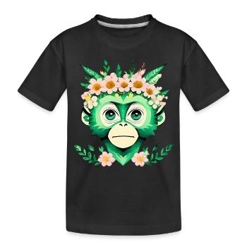 Blumiger Affenfreund - Kinder Premium Bio T-Shirt - Schwarz - Vorne