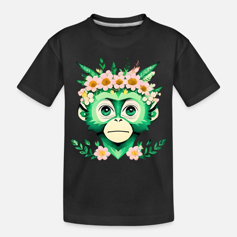 Blumiger Affenfreund - Kinder Premium Bio T-Shirt - Schwarz
