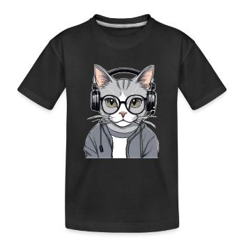 chat musique - T-shirt bio Premium Enfant - noir - Devant