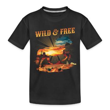Pferd Wild West Western Reiten Wildnis Cowboy USA - Kinder Premium Bio T-Shirt - Schwarz - Vorne