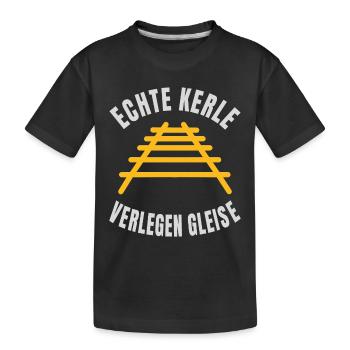Echte Kerle verlegen Gleise Schienen - Kinder Premium Bio T-Shirt - Schwarz - Vorne