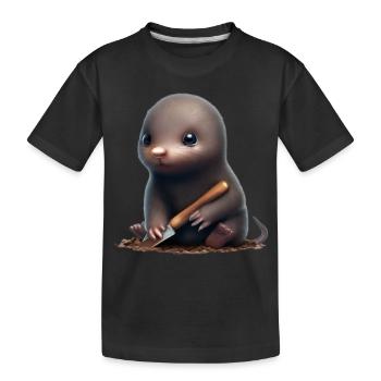 Niedlicher Maulwurf mit Schaufel - Kinder Premium Bio T-Shirt - Schwarz - Vorne