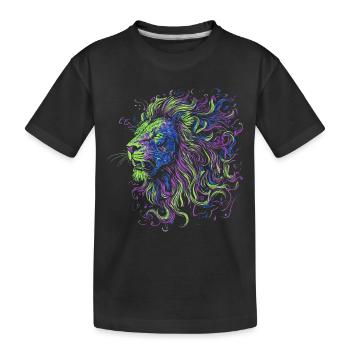 Löwe Bunt Löwenkopf Neon Farbenfroh Raubtier Kunst - Kinder Premium Bio T-Shirt - Schwarz - Vorne