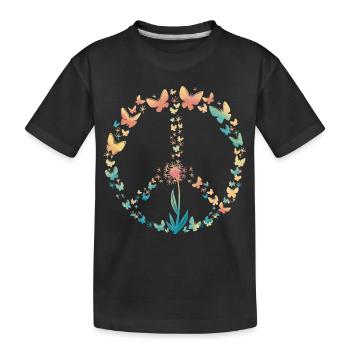 Peace Love Butterfly Pusteflower 70s retro - Kids' Premium Organic T-Shirt - black - Front