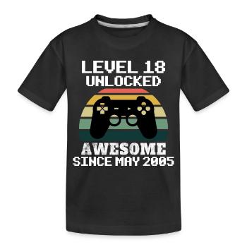 Level 18 freigeschaltet! Awesome seit Mai 2005, 18 Jahre alt - Kinder Premium Bio T-Shirt - Schwarz - Vorne