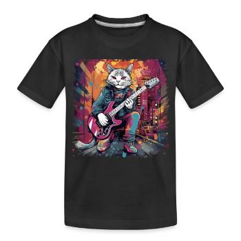 Cat Musician E Guitar Smell N Roll Music Animal - Kids' Premium Organic T-Shirt - black - Front