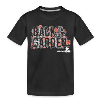 Woodstock Back To The Garden in Weiß - Kinder Premium Bio T-Shirt - Schwarz - Vorne