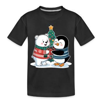 Polar Bear Penguin Christmas North Pole South Pole Visit - Kids' Premium Organic T-Shirt - black - Front