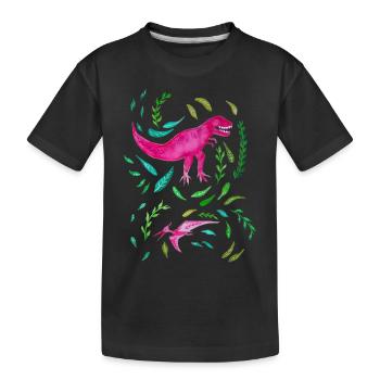Pink T-Rex Florales Design Geschenk - Kinder Premium Bio T-Shirt - Schwarz - Vorne
