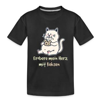 Erobere mein Herz mit Keksen Fantasy Katze Kinder - Kinder Premium Bio T-Shirt - Schwarz - Vorne